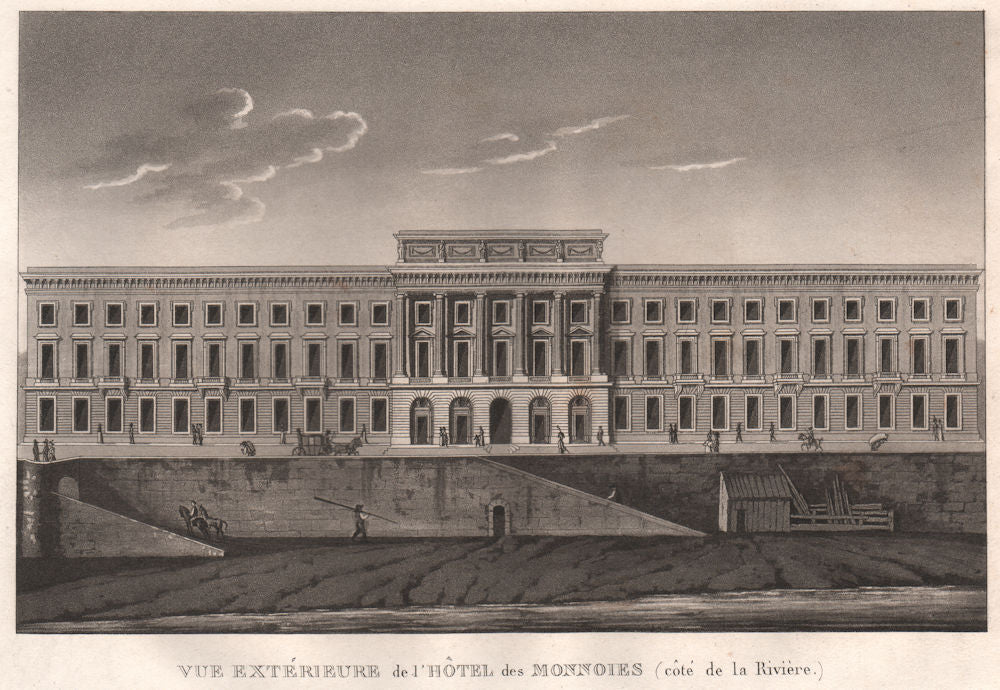 PARIS. Hôtel des Monnaies (côté de la Rivière) . Aquatint 1808 old print